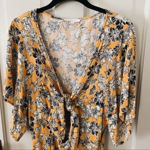 Yellow floral tie-front dress